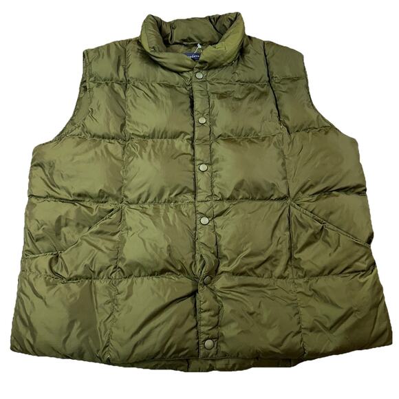 Lands' End Other - Lands End Mens Puffer Vest Olive Green Goose Down Quilted Snap Front XL 46-48